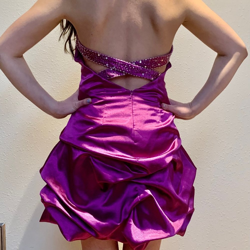 Charming Dark Purple Halter Satin Short Evening Party Dress, DP4017 main image 1